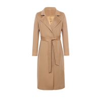 鄂尔多斯ERDOS 秋冬羊毛羊绒翻领长款系带女士大衣外套