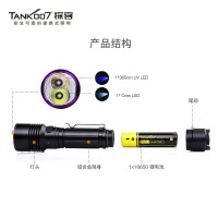 TANK007 UV122 双光手电筒户外徒步探险紫光鉴定手电 黑色(H)