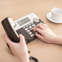 得力(deli)795 电话机座机 固定电话 办公家用 双接口 语音播报 黑色(H)