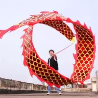 广场健身甩龙舞龙彩带甩彩龙彩条烫金红色10米(双面)
