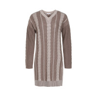 鄂尔多斯ERDOS 秋冬V领绞花纯羊绒女士连衣裙