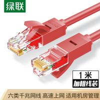 绿联NW102六类CAT6类网线 千兆网络连接线 工程家用电脑宽带监控非屏蔽8芯双绞成品跳线 1米 红色 80829