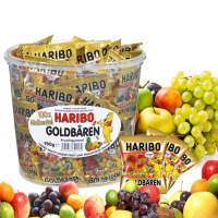 益而高 HARIBO哈瑞宝金熊小熊软糖混合水果味980g桶装德国进口QQ橡皮糖果 整桶100袋