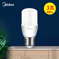 美的(Midea)led灯泡球泡光源E27大螺口柱型泡柱泡柱形5700K日光色玄关过道壁灯 单只/黄光/3瓦/3000k
