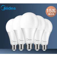 美的(Midea)led灯泡节能E27大螺口螺纹球泡15W暖白五只装