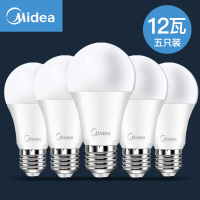 美的 Midea LED节能灯泡 球泡 12W E27大螺口 5700K 日光色 五支装