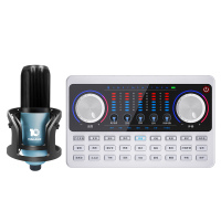 十盏灯V10白色蓝牙版网红直播设备声卡套装手机唱歌专用全套主播喊麦装备电容麦克风通用录音抖修音k歌跑调神器快手 太空蓝