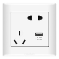 飞雕（FEIDIAO）开关插座面板 斜五孔插座带USB接口插座 多功能充电插座 86型A3嘉润白