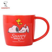 史努比(SNOOPY)陶瓷水杯可爱简约马克杯带盖勺男女创意个性潮流咖啡喝水杯子 5020 红