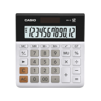 卡西欧(CASIO)MH-12-WE 小型 12位 双电源 超宽计算器 专业计算系列 白色