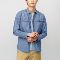 鄂尔多斯 | ERDOS纯棉圆点长袖牛仔男式衬衫