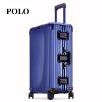 POLO 全铝镁合金拉杆箱20寸 大容量登机箱万向轮行李箱商务休闲旅行箱080281(蓝色)