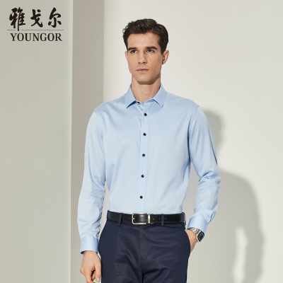 YOUNGOR/雅戈尔男士商务休闲新品浅蓝色长袖衬衫217IFY