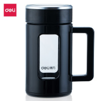 得力(deli)6137玻璃杯(黑)450ml杯盖PC男女白领玻璃水杯