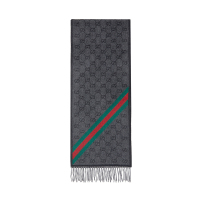 [贾乃亮推荐]GUCCI 古驰 Gucci围巾 男女通用款羊毛双G时尚长款围巾 黑灰色 570603 3GB18
