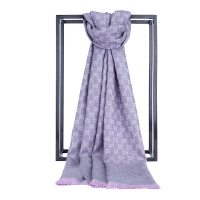 GUCCI 古驰围巾 女士时尚双G提花流苏边羊毛围巾 深灰浅紫拼色 411115 3G200 1371