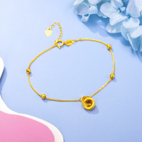 [2020新款]老庙黄金 18K金手链Au750玫瑰金几何圆圈双环手链