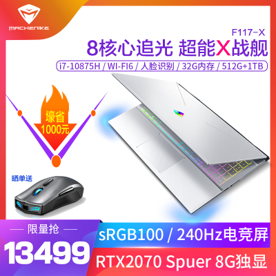 MACHENIKE机械师战空F117-X 15.6英寸吃鸡发烧游戏本笔记本电脑轻薄本独显全面屏金属窄边(i7-10875H RTX2070Spuer 32G 512GB+1TB)