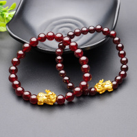 [2020新款]老庙黄金手链足金貔貅宝宝转运珠石榴石手链 3D硬金