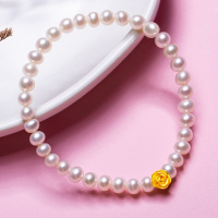 [2020新款]老庙黄金手链足金玫瑰花转运珠珍珠手链 3D硬金