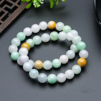 [2020新款]老庙黄金 翡翠手链圆润翡翠转运珠弹力绳手链