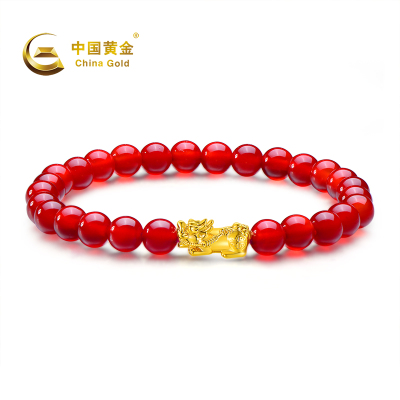 中国黄金 18k金貔貅玉髓(红玛瑙)手串