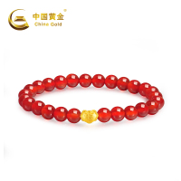 中国黄金 足金如意锁玉髓(红玛瑙)手串