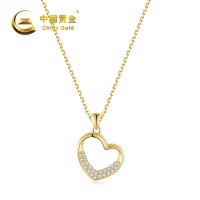 中国黄金S925银镶锆石爱心项链
