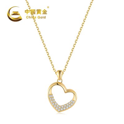 中国黄金S925银镶锆石爱心项链