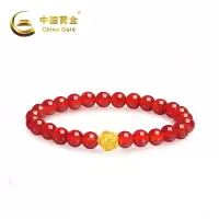 中国黄金 足金玫瑰花玉髓手串