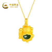 中国黄金 足银镶和田玉3D招财猫吊坠