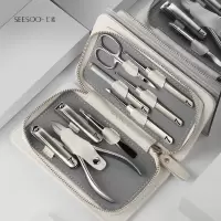 七素Q1A3773033/枪黑色9件套指甲刀套装工具甲沟专用修剪指甲德国进口死皮剪炎灰 单套装