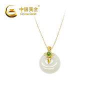 中国黄金 古法银镶和田玉碧玉月牙扣链坠