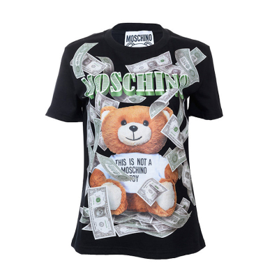 MOSCHINO/莫斯奇诺 美元小熊印花圆领纯棉短袖T恤
