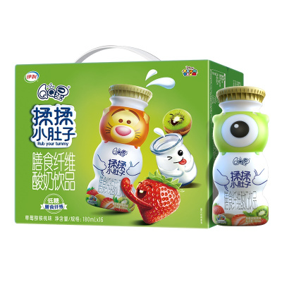 伊利 QQ星 揉揉小肚子膳食纤维酸奶饮品 草莓猕猴桃味 180ml*16盒/箱