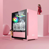 金河田(Golden field)魔术师super粉色电脑机箱 钢化玻璃电竞游戏台式水冷机箱