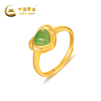 中国黄金 爱心碧玉银镶玉戒指