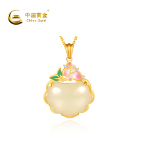 中国黄金 花开富贵祥云银镶玉项链