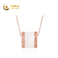 中国黄金 小蛮腰银镶玉项链