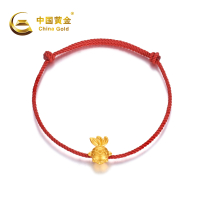 中国黄金足金小金鱼红绳手链