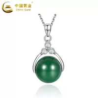 中国黄金S925银镶玉髓转运珠
