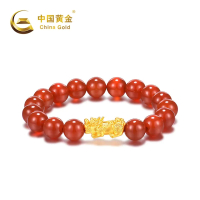 中国黄金足金貔貅玉髓(红玛瑙)手串
