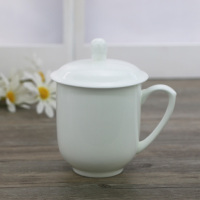 茶杯带盖陶瓷杯子纯白