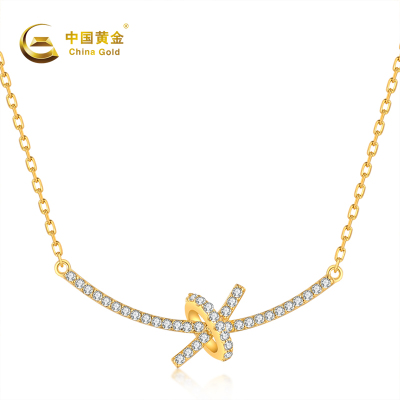 中国黄金 S925银镶锆微笑个性项链