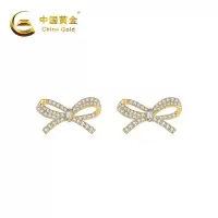 中国黄金 S925银镶锆石蝴蝶结耳钉