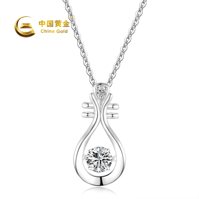 中国黄金 S925银镶锆石灵动琵琶项链
