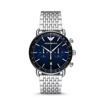阿玛尼(EMPORIO.ARMANI)手表 商务时尚石英表男士腕表飞行员系列 深邃蓝 钢带飞行员 AR11238