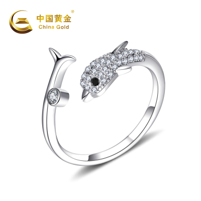 中国黄金 S925银可爱海豚戒指