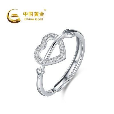 中国黄金 S925银镶锆石一箭穿心戒指
