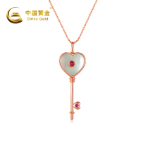 中国黄金 S925银白贝爱心钥匙项链